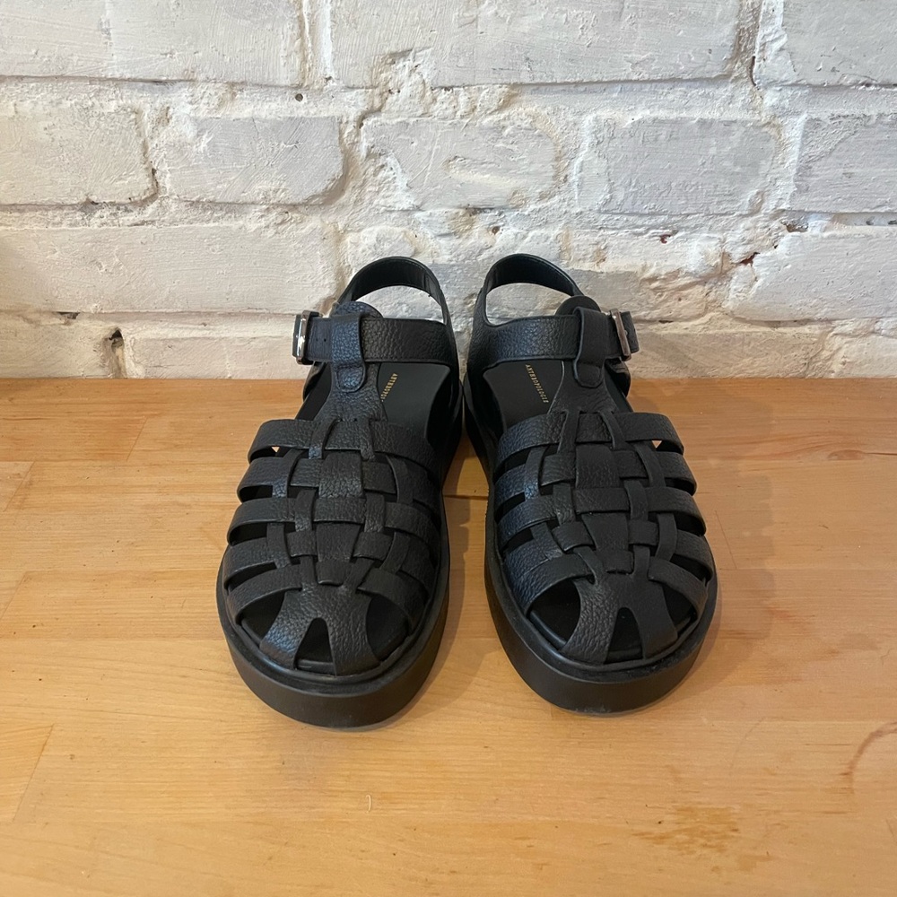 By Anthropologie Black Leather Fisherman Flats 36